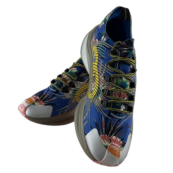 Gucci Men's Run Floral Sneakers Interlocking G Orange Monogram Blue Multi Sz 8 - Picture 4 of 12